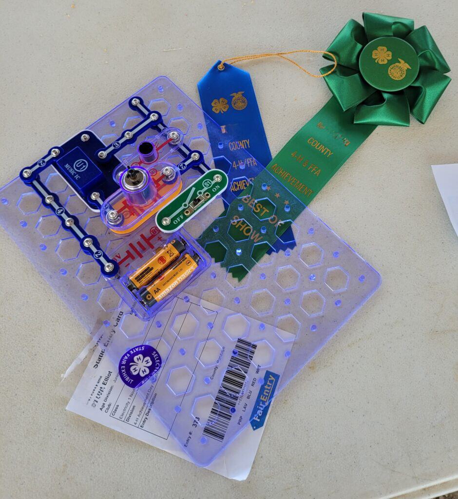 electricity project, snap circuits kit with best in show and blue ribbon from county fair
